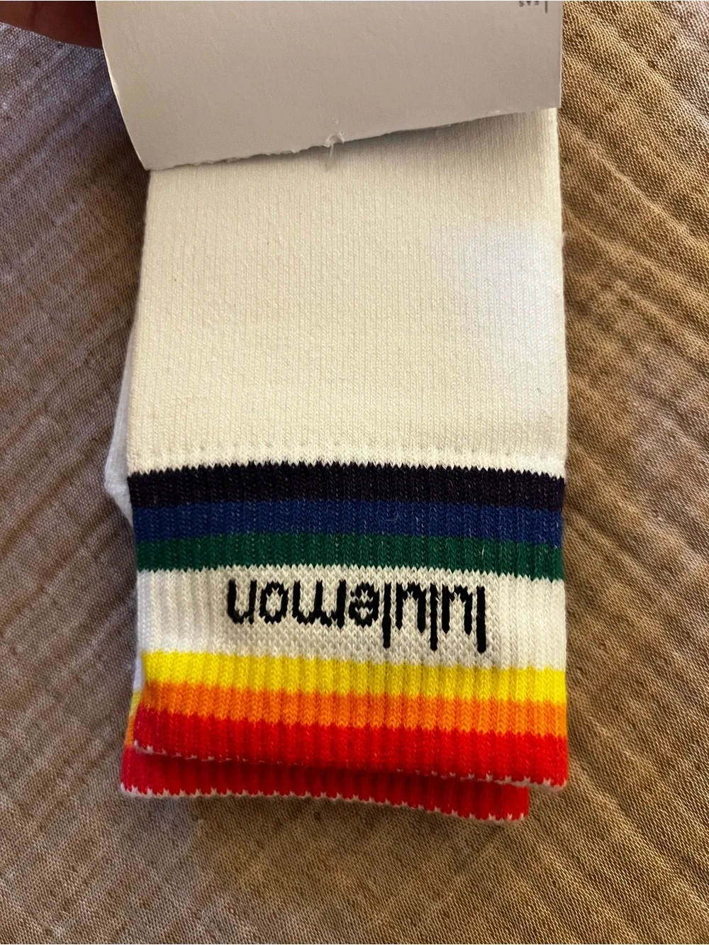 NWT Lululemon Daily Stride Crew Socks Rainbow Stripe White  (L)